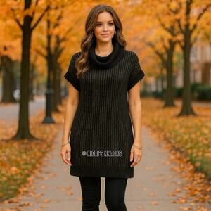 Nine West Lurex Sweater Dress Y2K Black Gold Cowl Neck Sparkle Party Mini Size S